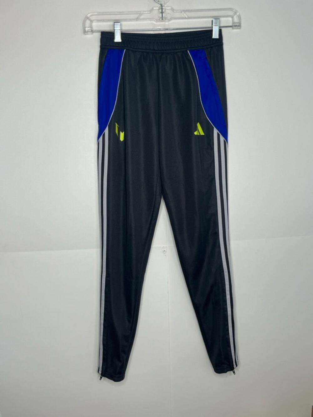 adidas Black Joggers with Blue Panels and Neon Yellow Logos